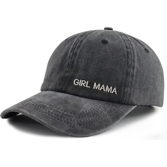 Womens Girl Mama Black Embroidered Adjustable Buckle Closure Cotton Baseball Cap - Picture 1 of 5